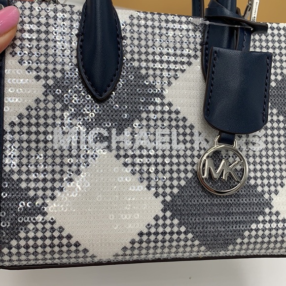 Michael Kors Mirella Extra-Small Logo Crossbody XBODY Shopper Bag Navy  NWT - Picture 7 of 15